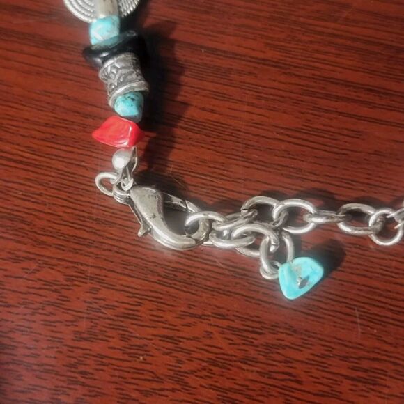 Southwestern Navajo Turquoise Double Strand Necklace Pewter Ankh Pendant Heart - Picture 7 of 12